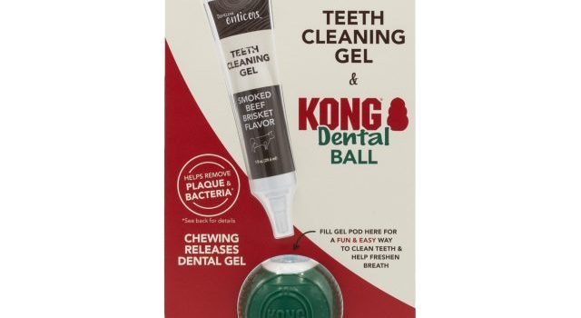 Set igienă orală Enticers – gel dentar aromă piept vită afumat & minge dentiție Kong – SM (pentru câini între 2 – 11 kg)